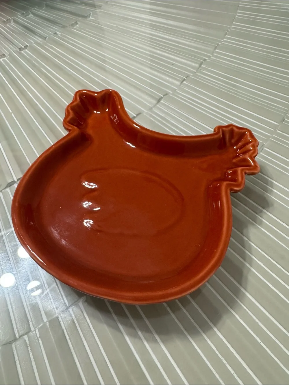 Rust Orange Ceramic Hen-Shaped spoon rest